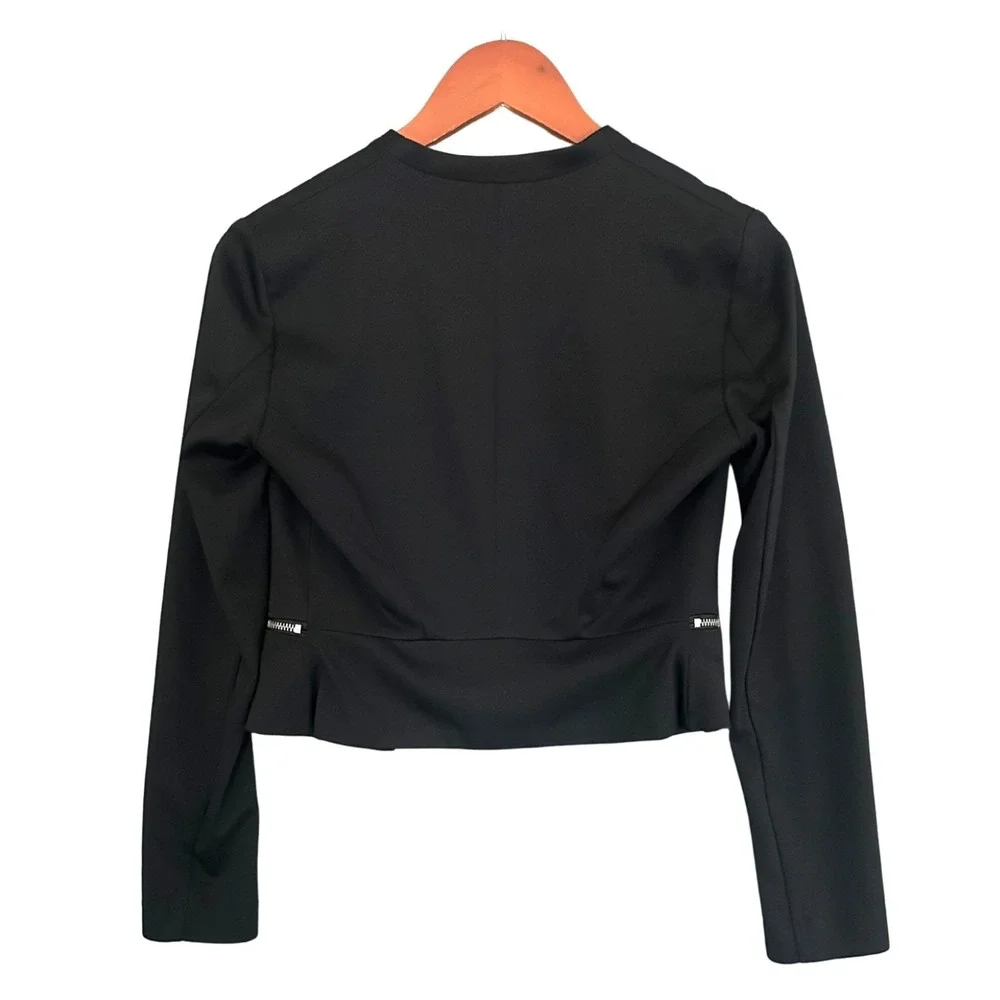 H&M Divided Cropped Blazer Jacket Womens Size 4 Black Open Front Zipper